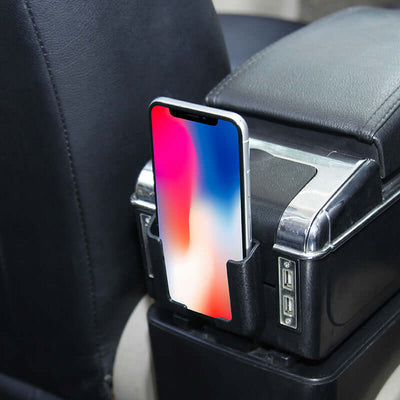 Mobile phone holder securely positioned in car console, showcasing adjustable navigation bracket for easy access.