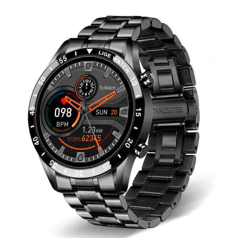 Lige's New Smart Watch showcasing a classic stainless steel design, featuring a 1.3-inch display and advanced health monitoring.