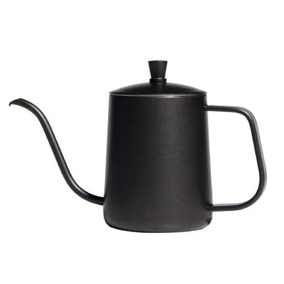 ElectroncHub stainless steel drip coffee pot with a sleek black finish and long spout for precise pouring.