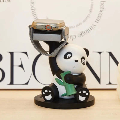 Cute panda phone holder designed for iWatch, crafted from resin, perfect small ornament for stylish mobile display.