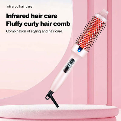 Portable electric hair curler in pink, featuring infrared technology for styling and hair care.